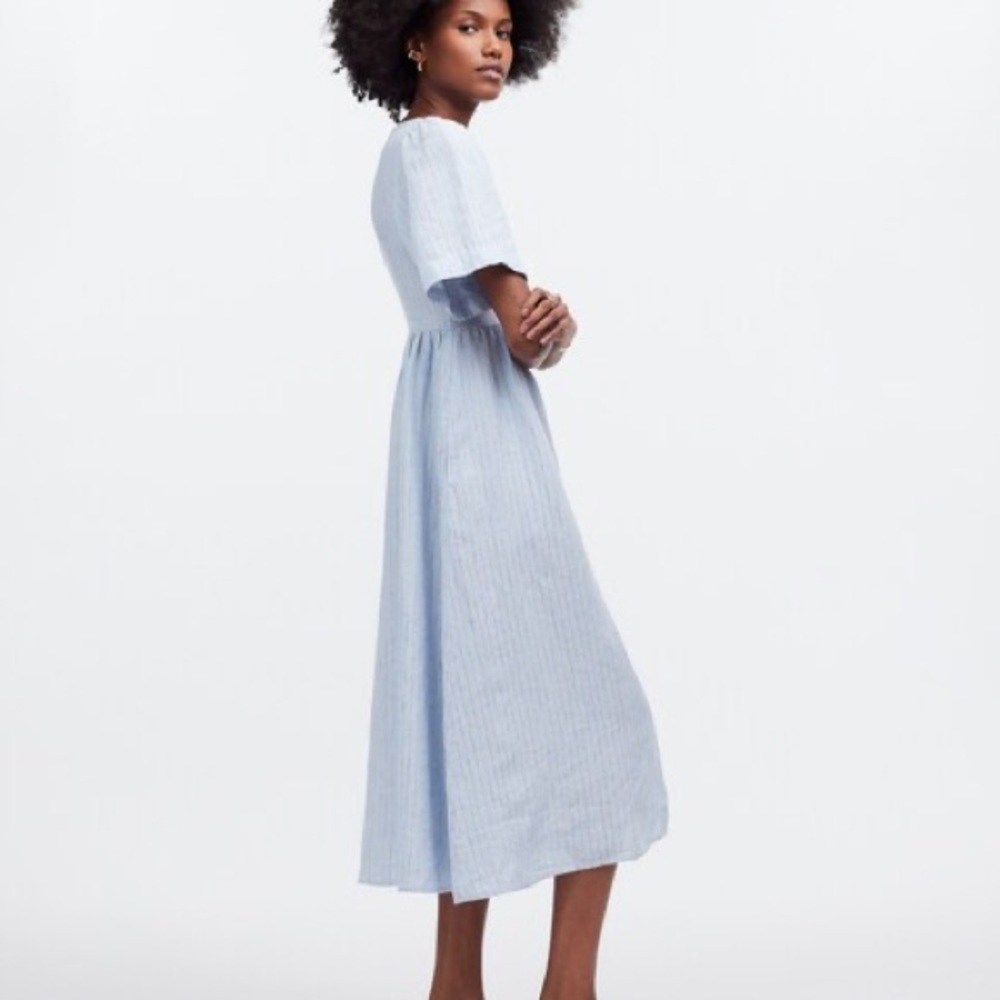Madewell Cassie Button Front Linen Striped Midi Dress - Picture 3 of 7